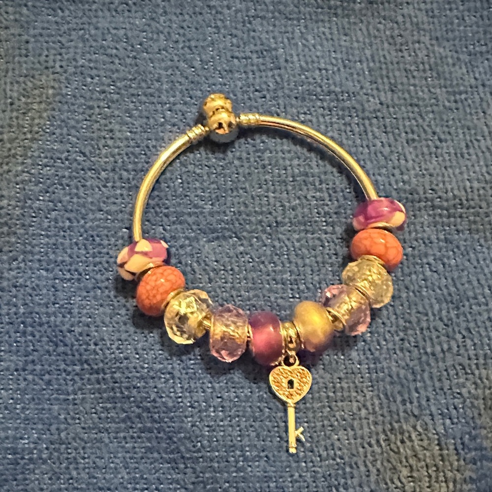 Elegant Silver and Purple Charm Bracelet